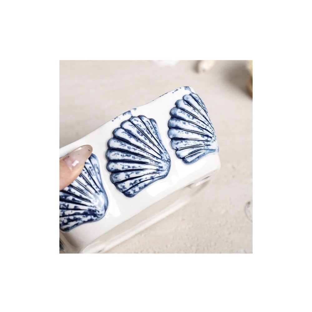 Ceramic Blue Shell Sponge Holder Kitchen Sink Caddy Dish Sponge Organizer New - Picture 7 of 7